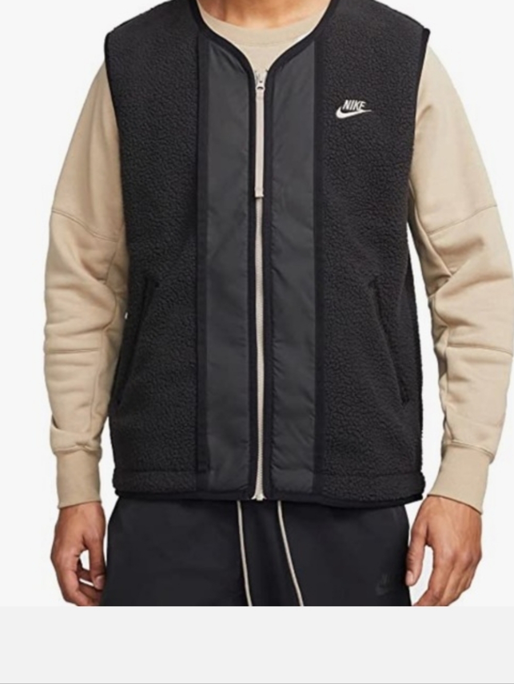 Nike Sherpa Zip-Up Vest Mens  Embroidered Swoosh Black NWT